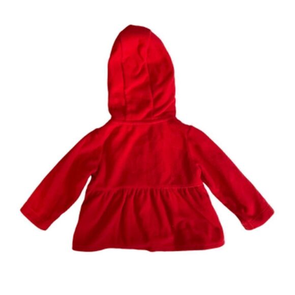 ❤️ Carter's Hoodie Fleece Red Peplum Jacket Size 9 Months - Picture 3 of 6
